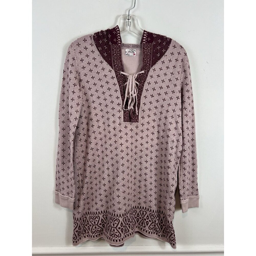Intimately Free People Waffle Knit Hoodie Shirt Medium Boho Pink Hippie Henley